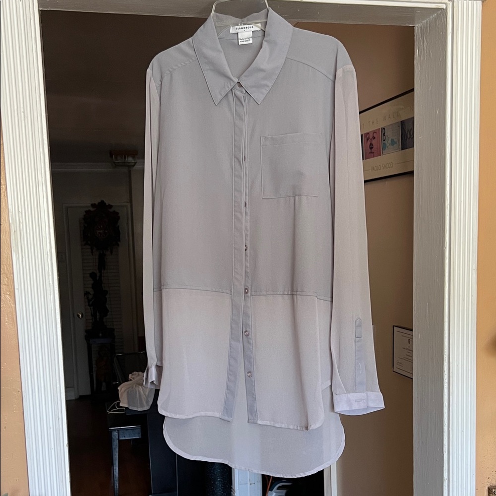 Glamorous Light Gray Sheer Blouse